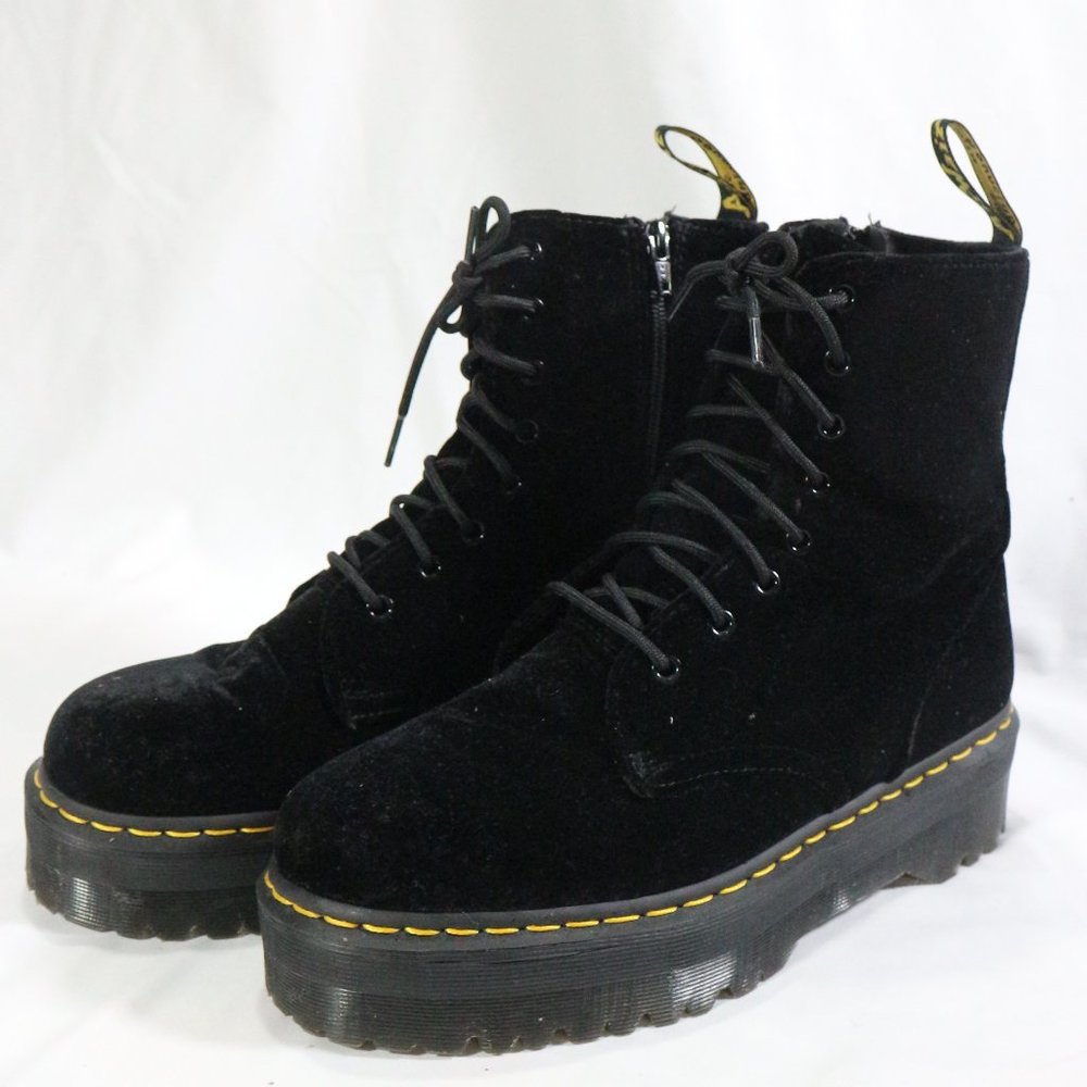 DR MARTEN'S Jadon Black Velvet Platform Zip/Lace Up Boots 12 US Wmn 11 US Men - Picture 1 of 14
